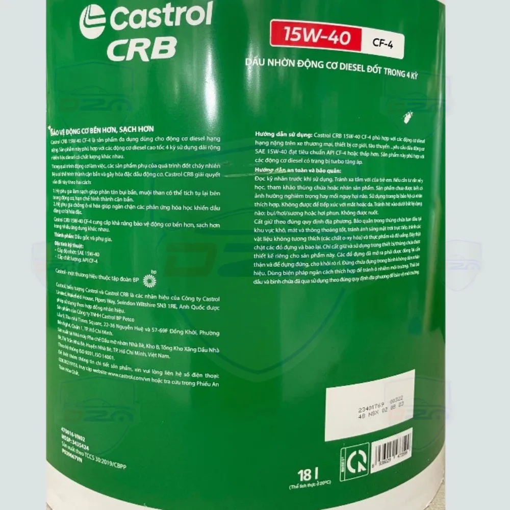 Dầu Động Cơ Castrol CRB 15W40 API CF4 | 18 Lít – Bảo Vệ Tối Ưu Cho Động Cơ Diesel