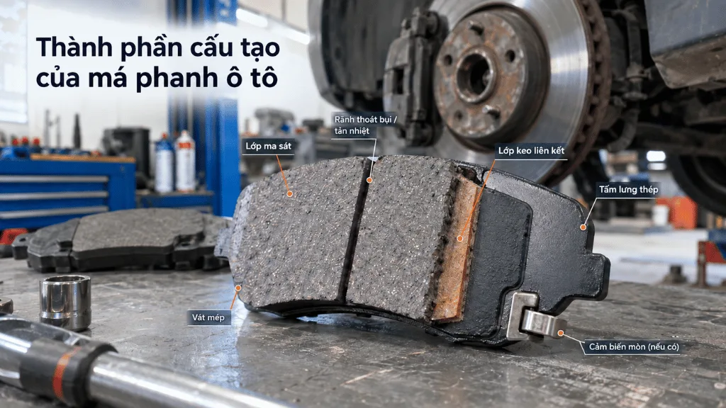 Các thành phần cấu tạo của má phanh ô tô