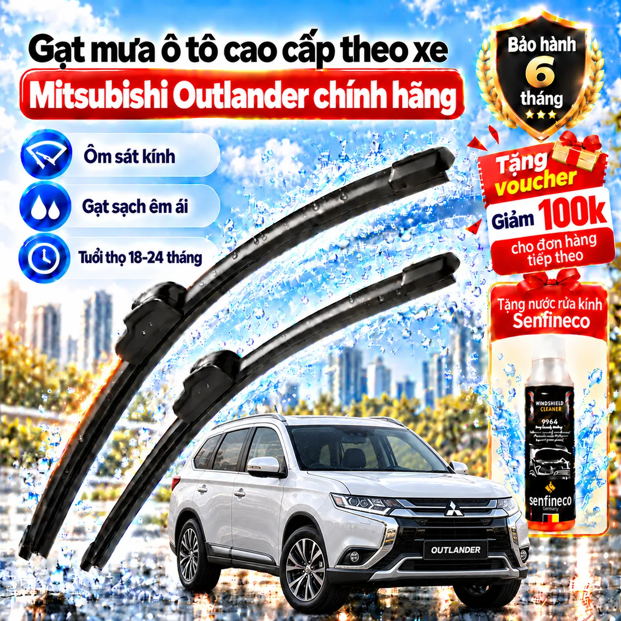 Gạt mưa ô tô cao cấp theo xe Mitsubishi Outlander chính hãng.