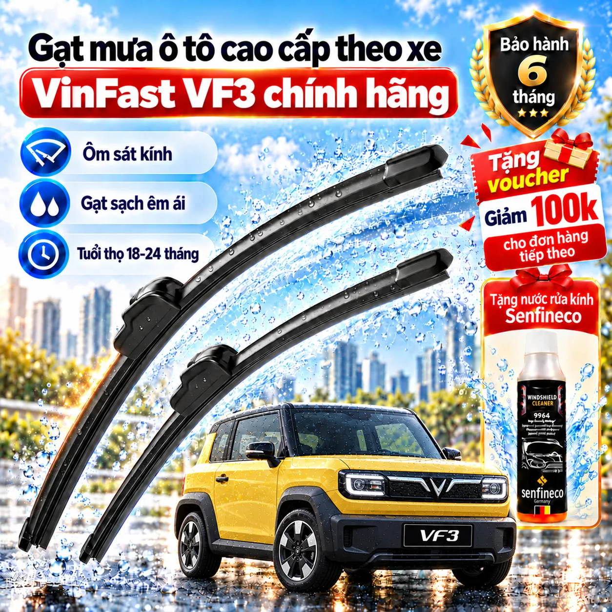 Gạt mưa ô tô cao cấp theo xe VinFast VF3 chính hãng.