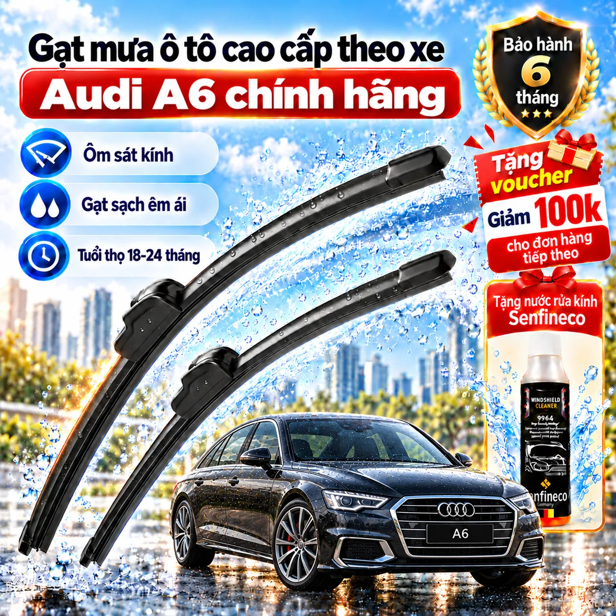 Gạt mưa ô tô cao cấp theo xe Audi A6 chính hãng.