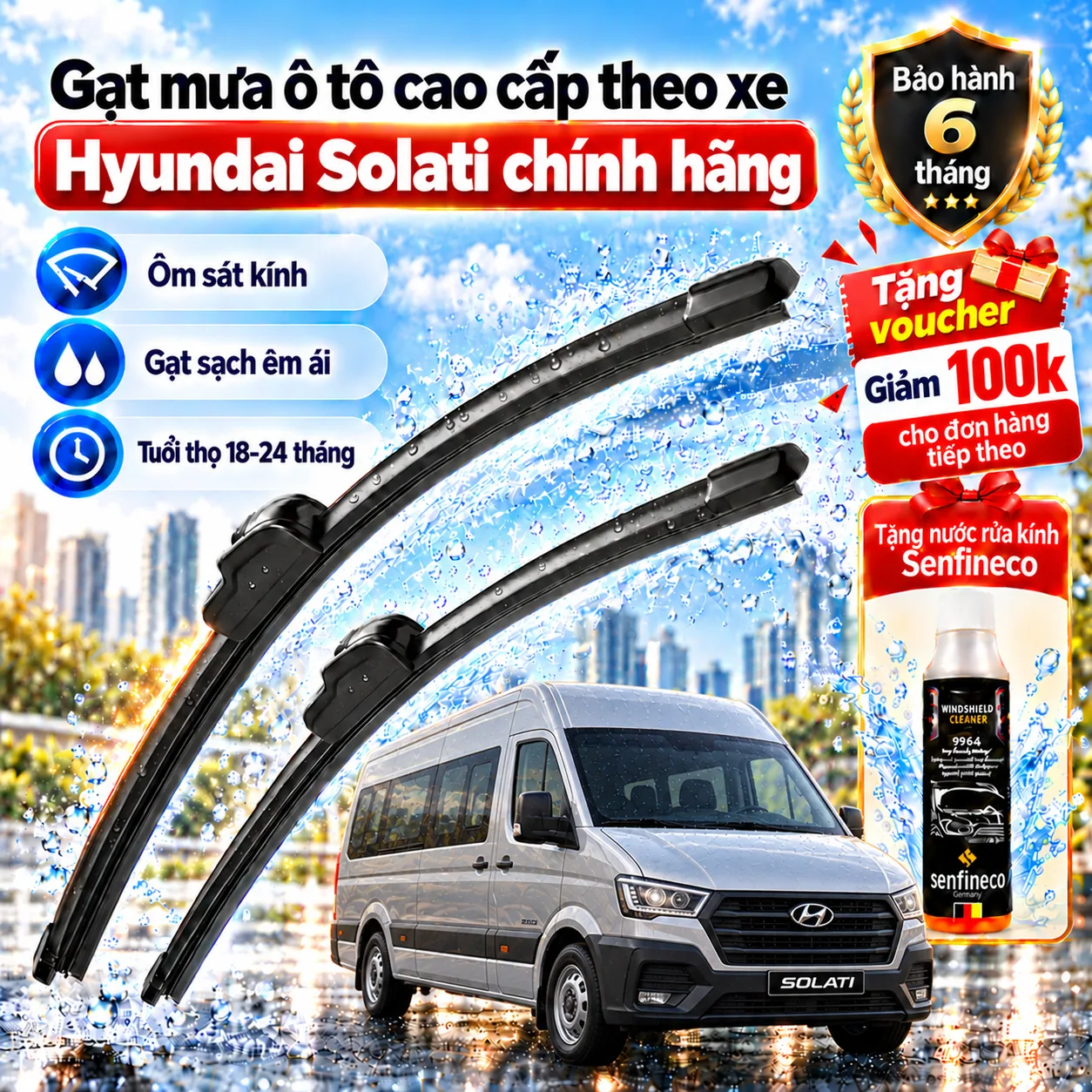 Gạt mưa ô tô cao cấp theo xe Hyundai Solati chính hãng.