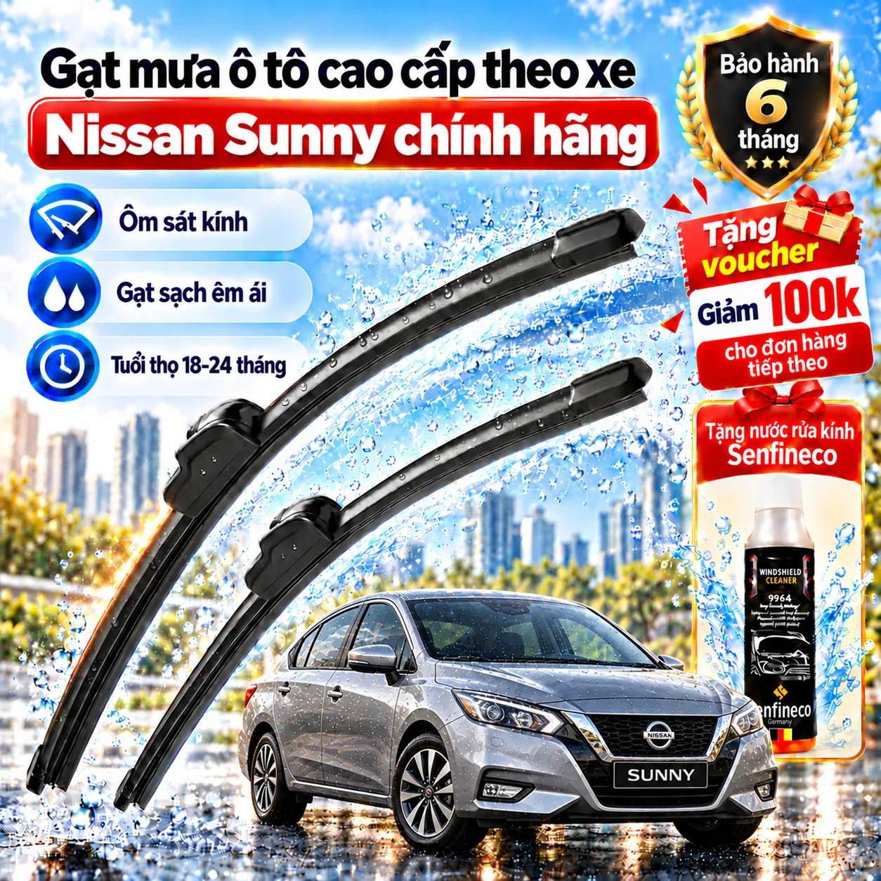 Gạt mưa ô tô cao cấp theo xe Nissan Sunny chính hãng.