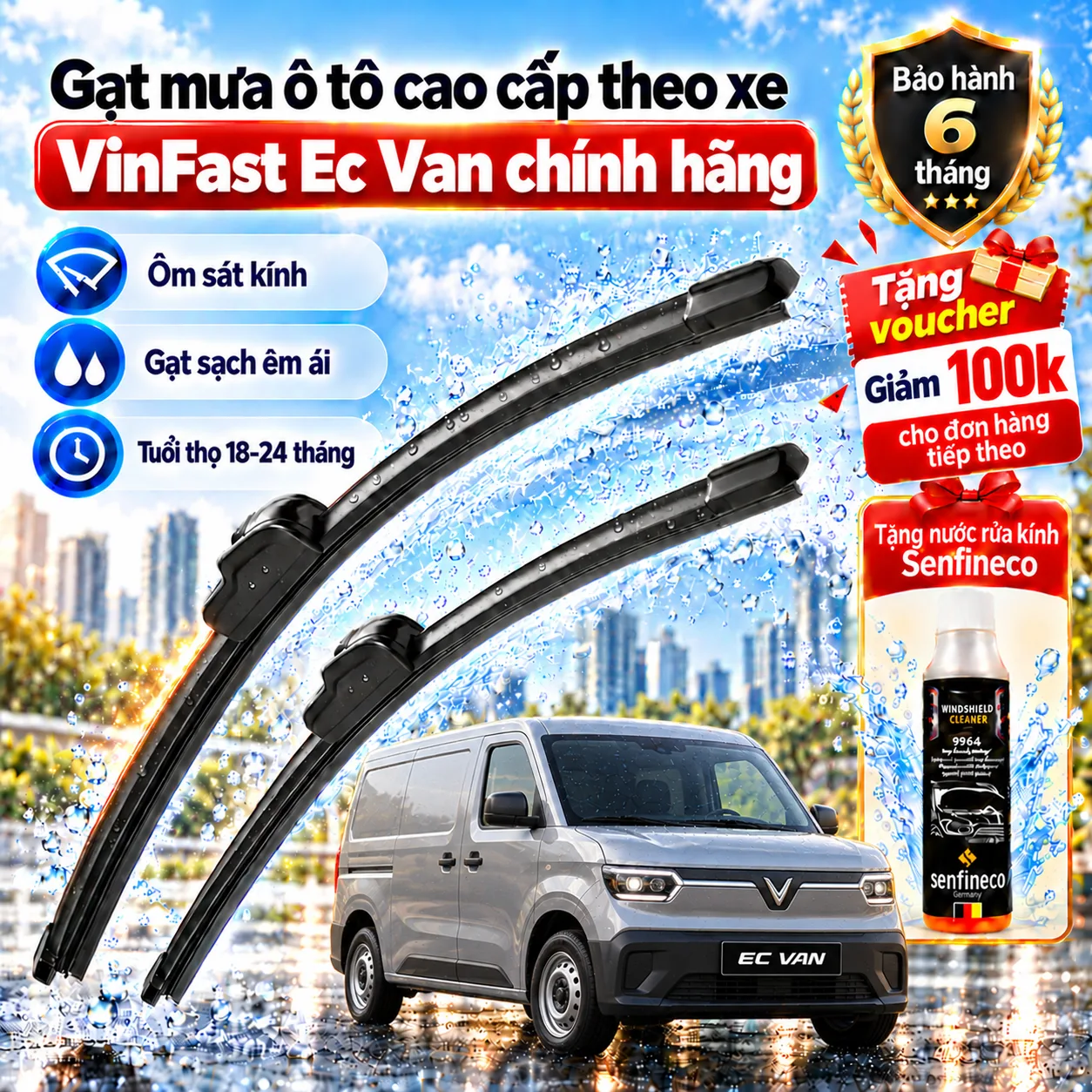 Gạt mưa ô tô cao cấp theo xe VinFast Ec Van chính hãng.