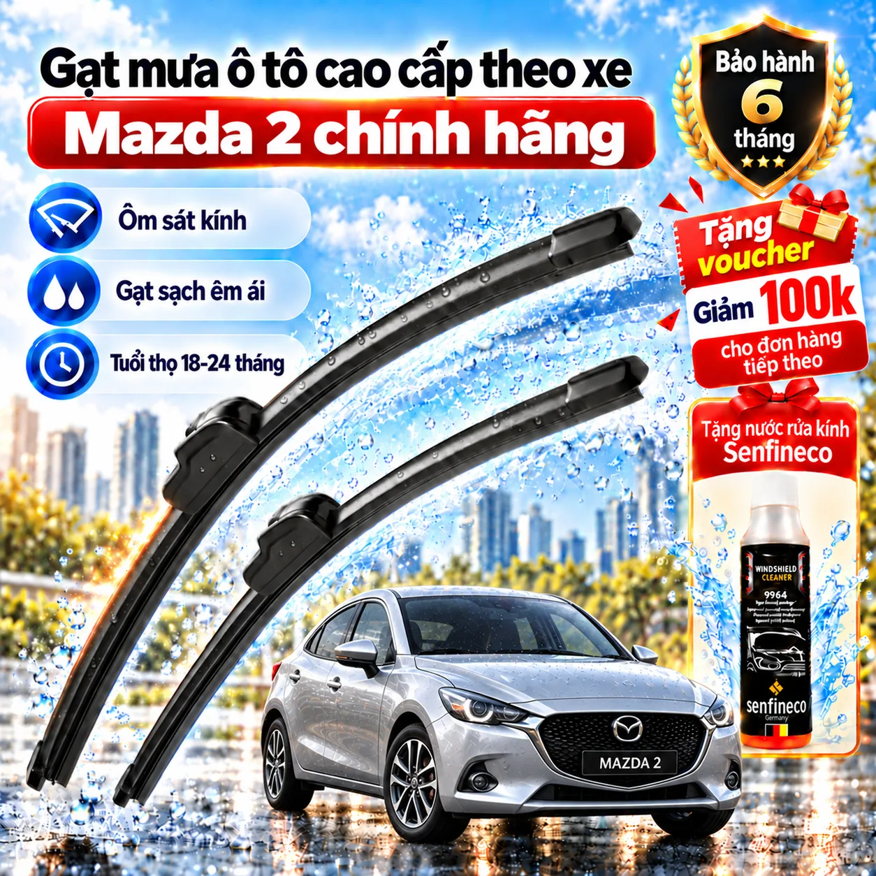 Gạt mưa ô tô cao cấp theo xe Mazda 2 chính hãng.