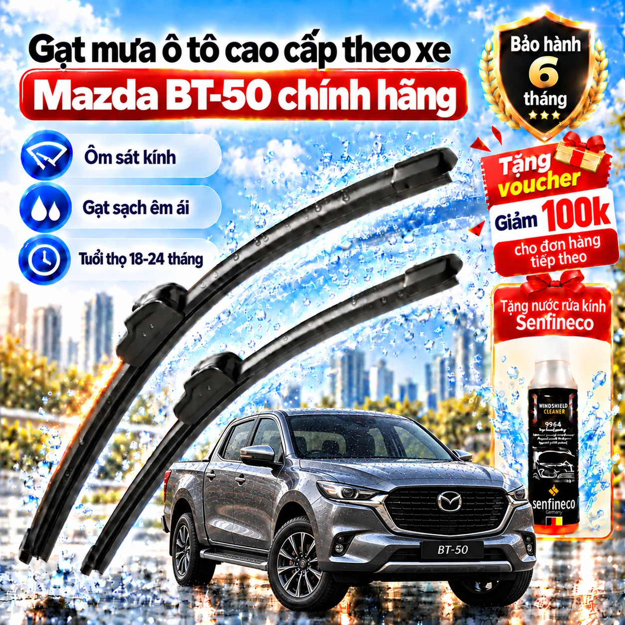 Gạt mưa ô tô cao cấp theo xe Mazda BT-50 chính hãng.