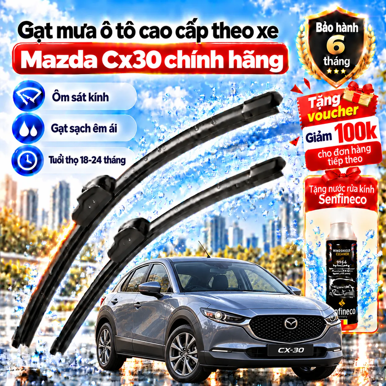 Gạt mưa ô tô cao cấp theo xe Mazda Cx30 chính hãng.