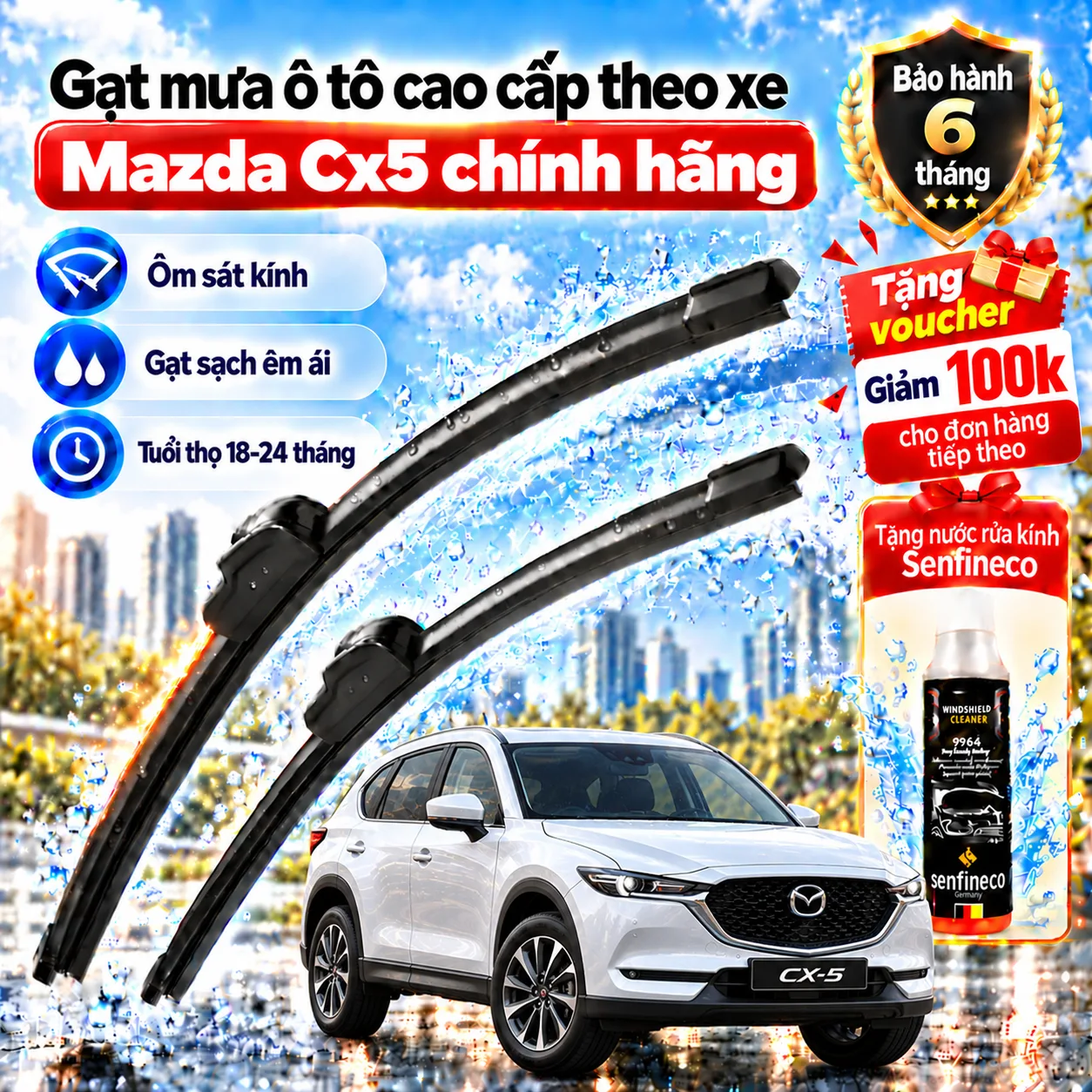 Gạt mưa ô tô cao cấp theo xe Mazda Cx5 chính hãng.