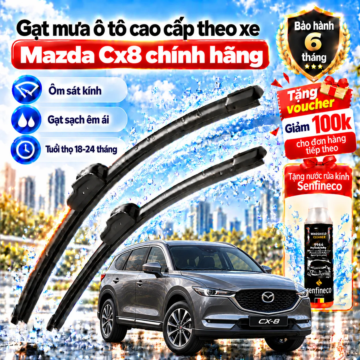Gạt mưa ô tô cao cấp theo xe Mazda Cx8 chính hãng.