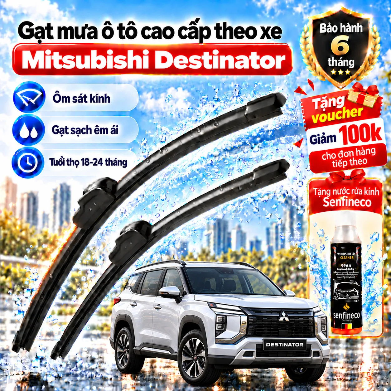 Gạt mưa ô tô cao cấp theo xe Mitsubishi Destinator chính hãng.