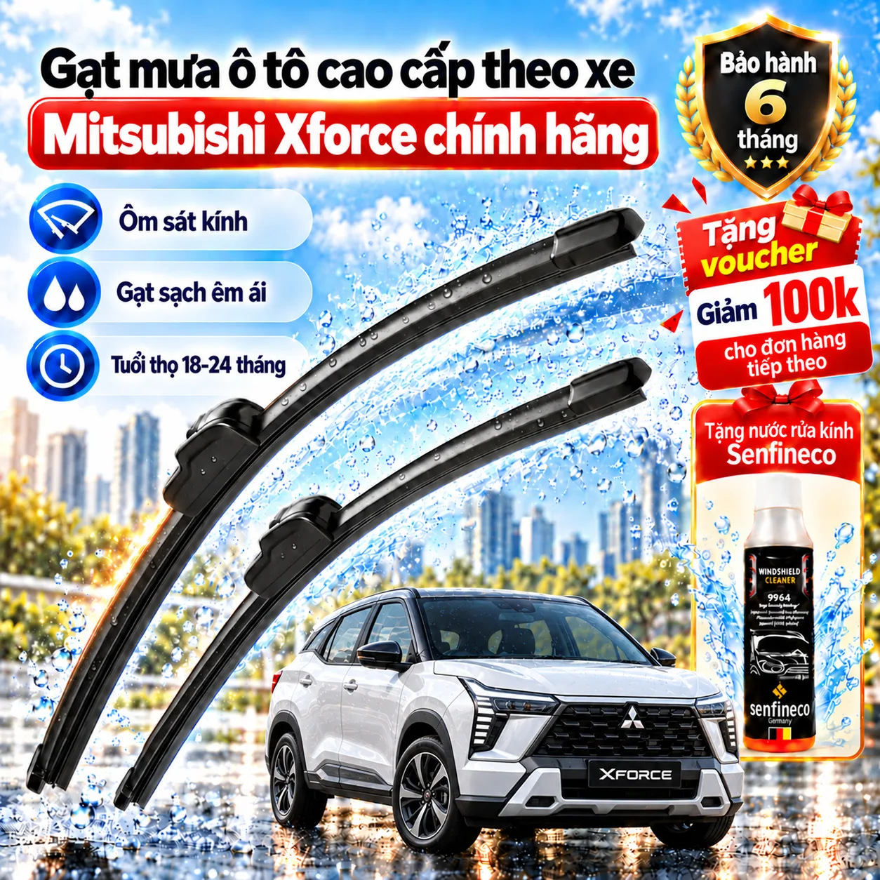 Gạt mưa ô tô cao cấp theo xe Mitsubishi Xforce chính hãng.