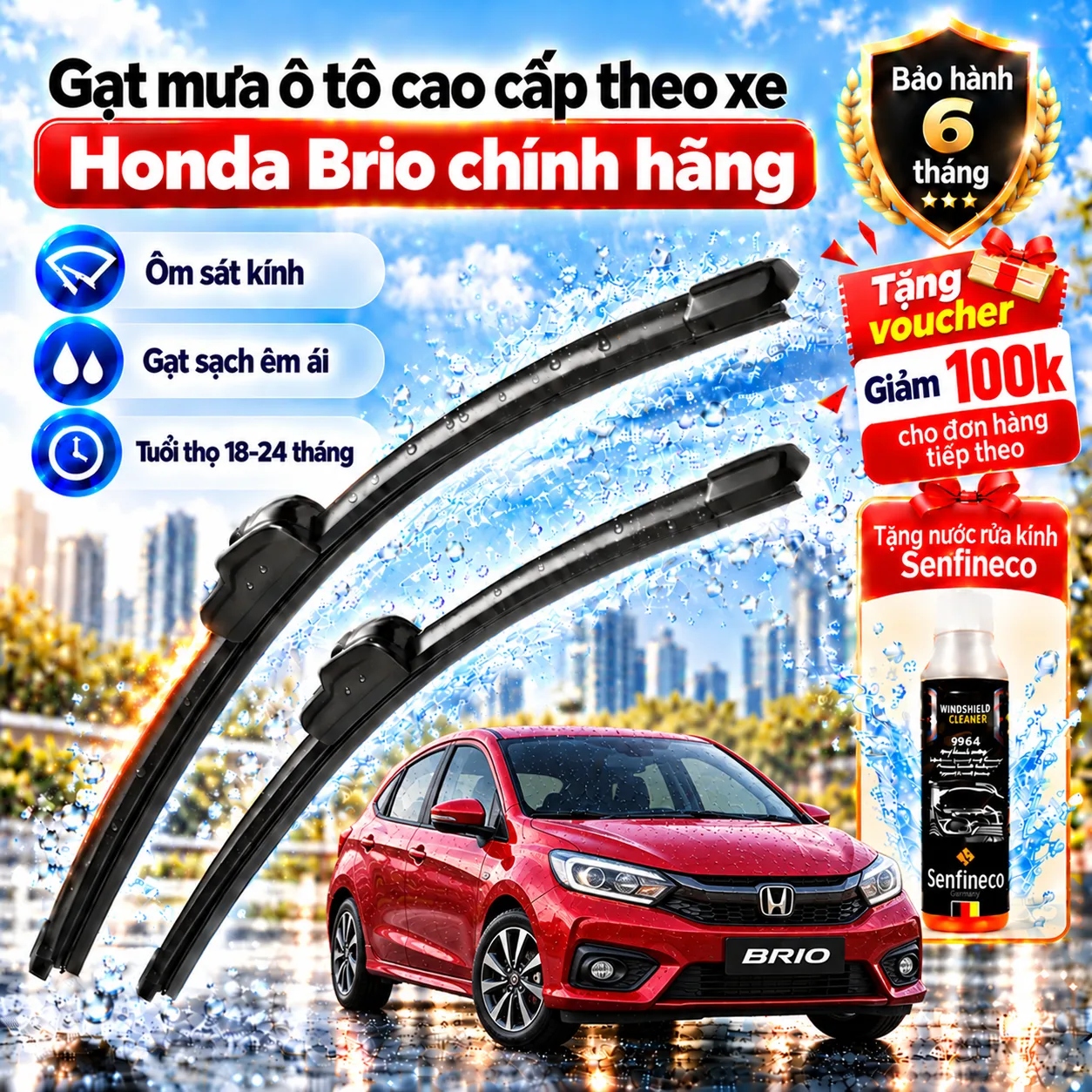 Gạt mưa ô tô cao cấp theo xe Honda Brio chính hãng.