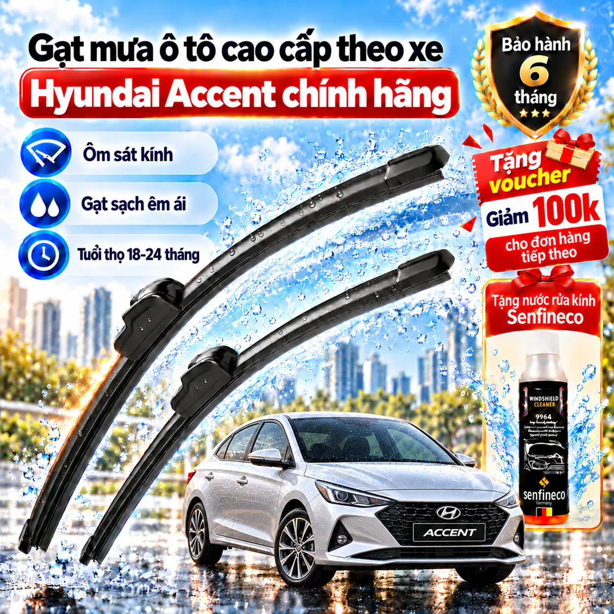 Gạt mưa ô tô cao cấp theo xe Hyundai Accent chính hãng.