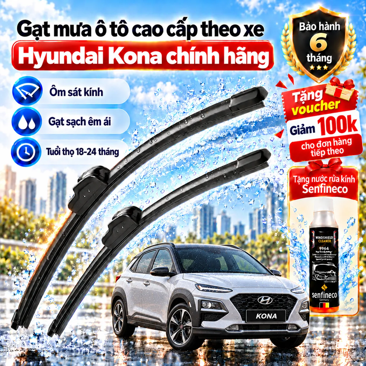 Gạt mưa ô tô cao cấp theo xe Hyundai Kona chính hãng.